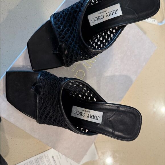 Jimmy Choo Black Mesh Mules Size 37 - Picture 4 of 10